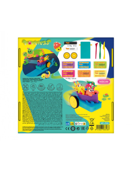 JOVITECH CRAZY CARS MONSTERS KIT: SET CON 8 PASTILLAS DE PLASTILINA COLORES NEÓN DE 50G , 2 BARRITAS DE 15G,  3 MODELADORES, 2 R