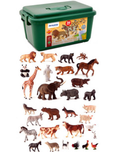 JUEGO ANIMALES GRANJA Y SELVA 30 FIGURAS MINILAND 25140 2