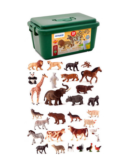JUEGO ANIMALES GRANJA Y SELVA 30 FIGURAS MINILAND 25140