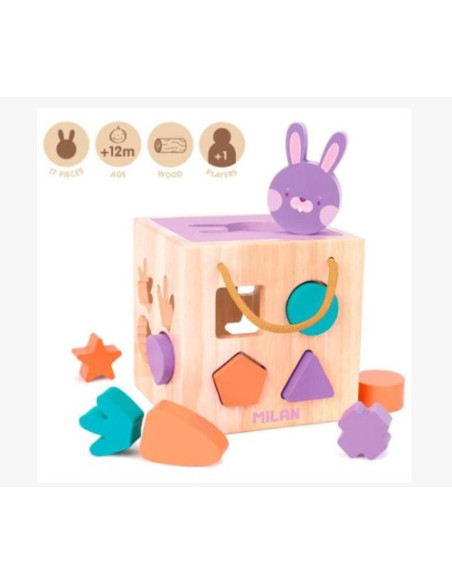 JUGUETE EDUCATIVO DE MADERA CUBO PARA ENCAJAR PIEZAS 'RABBIT' MILAN 660505