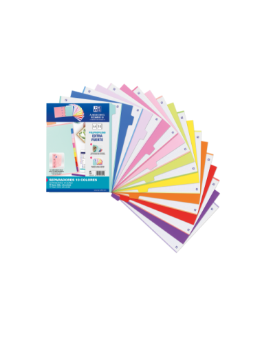 KIT SEPARADORES PP 500 MICRAS A4 10 POSICIONES COLORES PASTEL Y VIVOS OXFORD 400159038