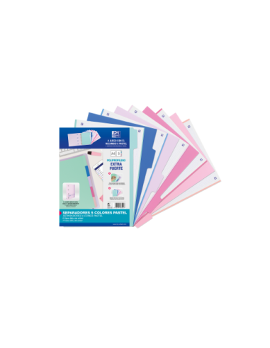 KIT SEPARADORES PP 500 MICRAS A4 5 POSICIONES COLORES PASTEL OXFORD 40015936