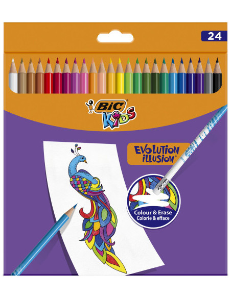 LAPICEROS DE COLOREAR BORRABLE EVOLUTION ILLUSION CON GOMA INCORPORADA BIC 987869 ESTUCHE 24
