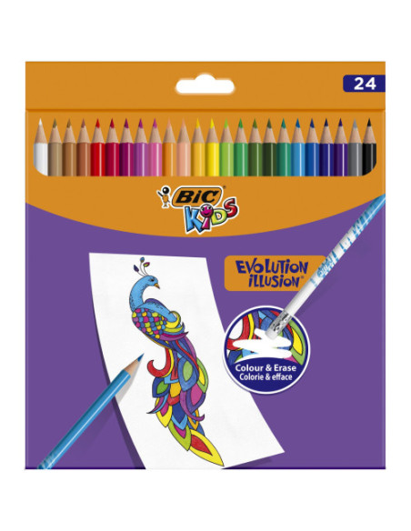 LAPICEROS DE COLOREAR BORRABLE EVOLUTION ILLUSION CON GOMA INCORPORADA BIC 987869 ESTUCHE 24