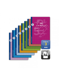 LIBRETA CUBIERTA BASICA FORMATO A4 RAYADO 3 MM 50 HOJAS SURTIDOS LAMELA 06A4003
