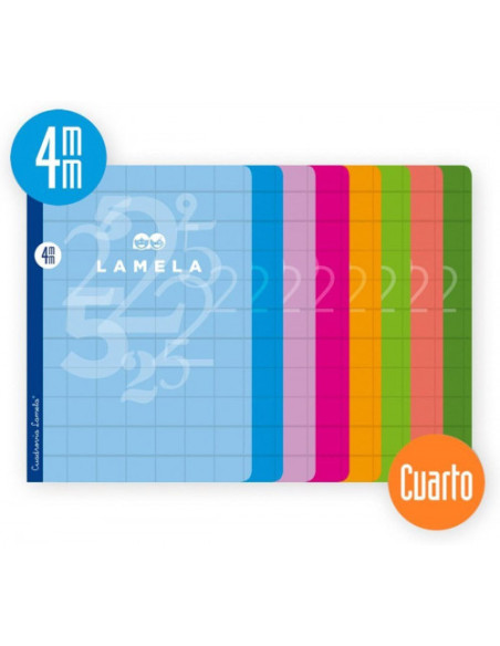 LIBRETA CUBIERTA BASICA FORMATO A4 RAYADO 4 MM 50 HOJAS SURTIDOS LAMELA 06A4004