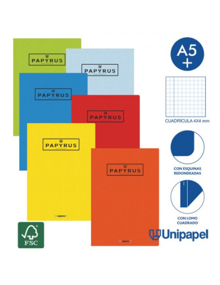 LIBRETA GRAPADA GOFRADA A5+ 48 HOJAS 90GR. 4X4 COLORES SURTIDOS PAPYRUS 88430599