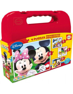 MALETA PUZZLES PROGRESIVOS MICKEY MOUSE 12-16-20-25 DE 3-6 AÑOS EDUCA BORRAS 16505