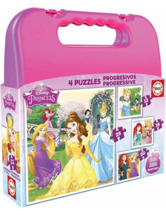 MALETA PUZZLES PROGRESIVOS PRINCESAS DISNEY 12-16-20-25 DE 3-6 AÑOS EDUCA BORRAS 16508