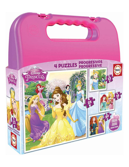 MALETA PUZZLES PROGRESIVOS PRINCESAS DISNEY 12-16-20-25 DE 3-6 AÑOS EDUCA BORRAS 16508