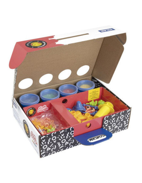 MALETÍN 4 BOTES PASTA BLANDA SOFT DOUGH DE 116GR + HERRAMIENTAS "CARAS DIVERTIDAS" MILAN 913304HF