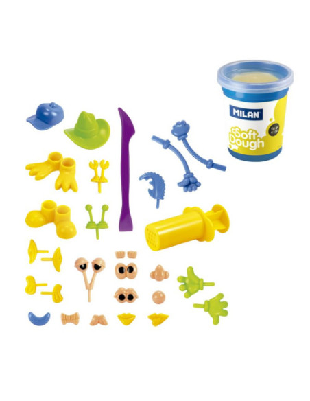 MALETÍN 4 BOTES PASTA BLANDA SOFT DOUGH DE 116GR + HERRAMIENTAS "CARAS DIVERTIDAS" MILAN 913304HF