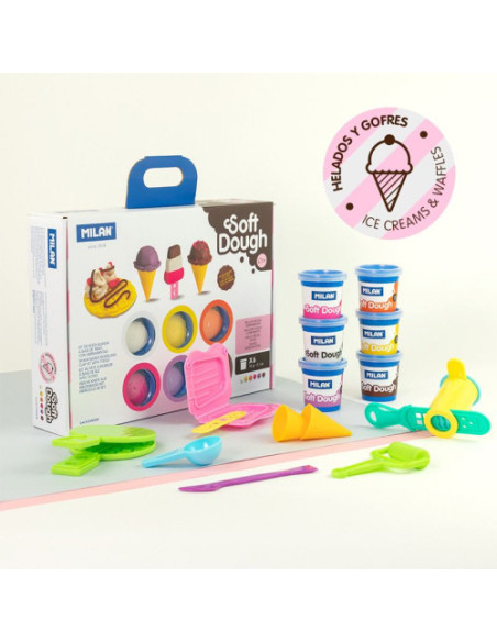 MALETÍN 6 BOTES PASTA BLANDA SOFT DOUGH DE 59GR + HERRAMIENTAS "HELADOS Y GOFRES" MILAN 913306ICW