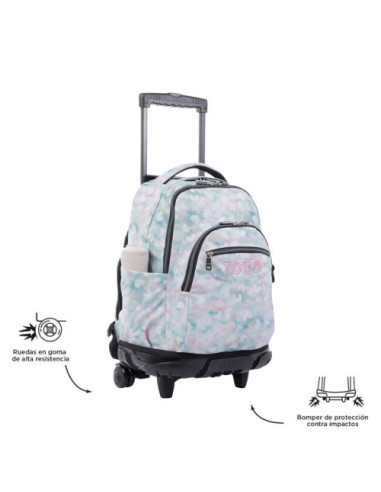 MOCHILA ESCOLAR CON RUEDAS CORAZONES PASTEL...