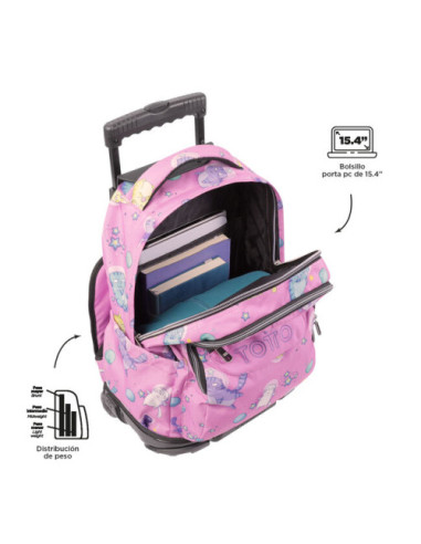 MOCHILA ESCOLAR CON RUEDAS GATOS ASTRONAUTAS...