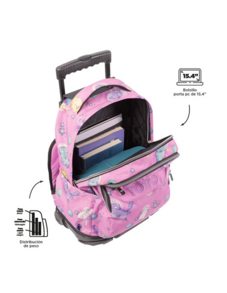 MOCHILA ESCOLAR CON RUEDAS GATOS ASTRONAUTAS TOTTO MA03ECO006-2310P-9I9