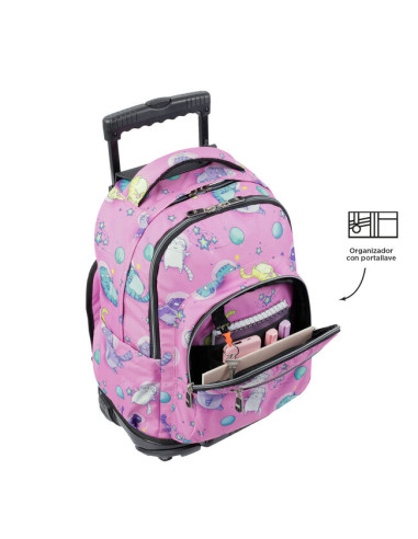 MOCHILA ESCOLAR CON RUEDAS GATOS ASTRONAUTAS...
