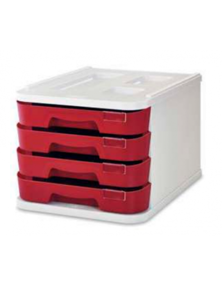 MODULO DE 4 CAJONES POLIESTIRENO ROJO FLUOR FAIBO 1000M-53