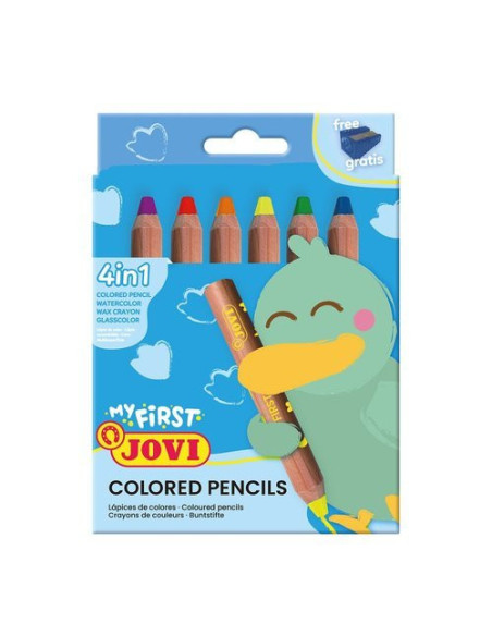 MY FIRST COLOURED PENCIL ESTUCHE 6 LÁPICES DE MADERA 4 EN 1 DE COLORES SURTIDOS + SACAPUNTA NEW JOVI 731/6