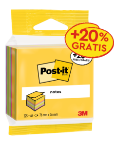 CUBO 325+65 HOJAS NOTAS ADHESIVAS 76X76MM COLORES SURTIDOS EMBLISTADO INDIVIDUAL 2014-UCP POST-IT 7100172397