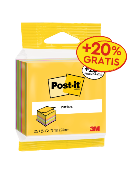 CUBO 325+65 HOJAS NOTAS ADHESIVAS 76X76MM COLORES SURTIDOS EMBLISTADO INDIVIDUAL 2014-UCP POST-IT 7100172397