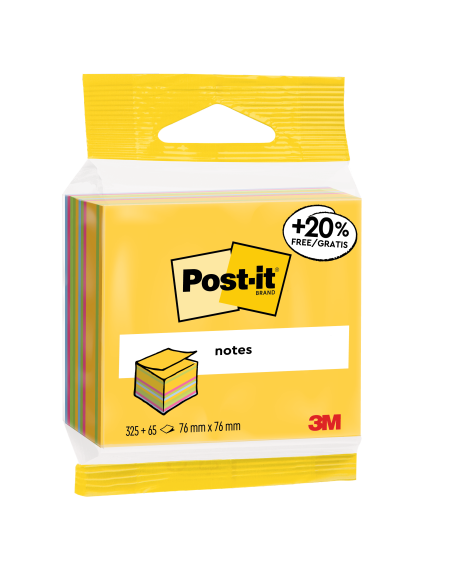 NOTAS ADHESIVAS 76X76MM COLORES SURTIDOS EMBLISTADO INDIVIDUAL 2014-UCP POST-IT CUBO 325+65 HOJAS