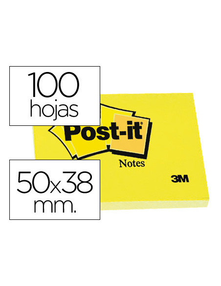 PACK 12 BLOCS 100 HOJAS NOTAS ADHESIVAS 38X51MM CANARY YELLOW SIN ENCELOFANADO INDIVIDUAL 653-E POST-IT 7100290163