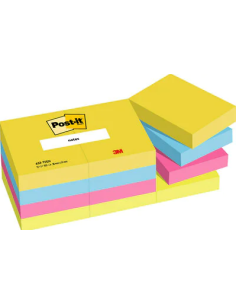 PACK 12 BLOCS 100 HOJAS NOTAS ADHESIVAS 38X51MM COLECCIÓN ENERGETIC EN CAJA CARTÓN 653 TFEN POST-IT 7100290179