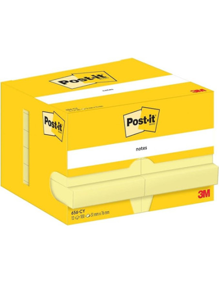PACK 12 BLOCS 100 HOJAS NOTAS ADHESIVAS 51X76MM CANARY YELLOW CAJA CARTÓN 656 POST-IT 7100290170