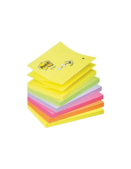 PACK 12 BLOCS 100 HOJAS Z-NOTES ADHESIVAS 76X76MM COLORES SURTIDOS FLÚOR R330-NR POST-IT 7100290154