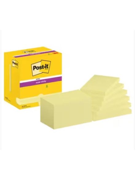 PACK 12 BLOCS 90 HOJAS NOTAS ADHESIVAS 76X127MM SUPER STICKY CANARY YELLOW CAJA CARTÓN 655-12SSCY-EU POST-IT 7100290175