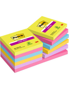 PACK 12 BLOCS 90 HOJAS NOTAS ADHESIVAS 76X76MM SUPER STICKY COLORES SURTIDOS ULTRA 654-12SSUC POST-IT 7100290156