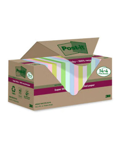 PACK 14+4 BLOCS 90 HOJAS NOTAS RECICLADAS ADHESIVAS 76X76MM SUPER STICKY COLORES SURTIDOS 654 RSSCOL14+4 POST-IT 7100284782 2