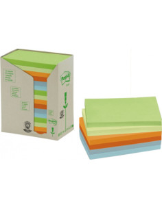 PACK 16 BLOCS 100 HOJAS NOTAS RECICLADAS ADHESIVAS 76X127MM COLORES SURTIDOS PASTEL 655-1RPT POST-IT 7100259665