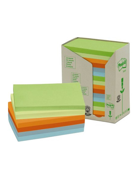 PACK 16 BLOCS 100 HOJAS NOTAS RECICLADAS ADHESIVAS 76X127MM COLORES SURTIDOS PASTEL 655-1RPT POST-IT 7100259665