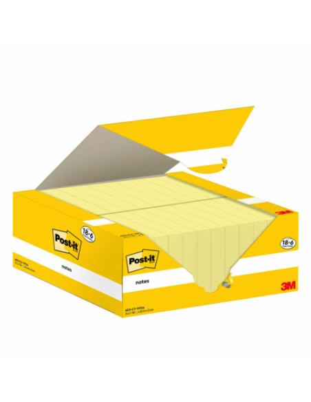 PACK 18+6 BLOCS 100 HOJAS NOTAS ADHESIVAS 38X51MM CANARY YELLOW CAJA CARTÓN 653-CY-VP24 POST-IT 7100317764