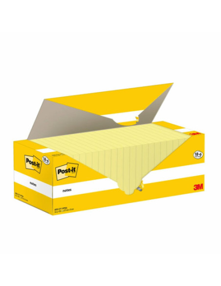 PACK 18+6 BLOCS 100 HOJAS NOTAS ADHESIVAS 76X127MM CANARY YELLOW CAJA CARTÓN 655-CY-VP24 POST-IT 7100317836