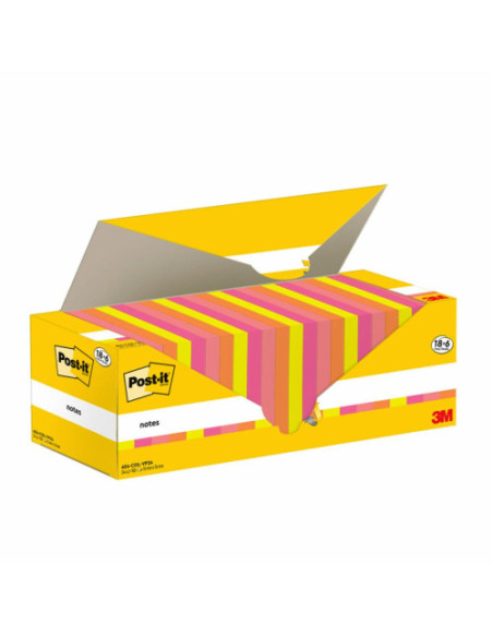 PACK 18+6 BLOCS 100 HOJAS NOTAS ADHESIVAS 76X76MM COLORES SURTIDOS CAJA CARTÓN 654-COL-VP24 POST-IT 7100317837