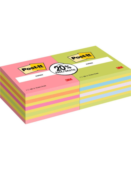 PACK 2 BLOCS 450 HOJAS NOTAS ADHESIVAS 76X76MM COLORES SURTIDOS 2028-OCPPX2 POST-IT 7100321423