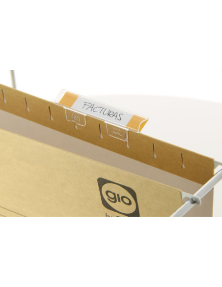 PACK 25 VISORES POLIESTIRENO CRISTAL RIGIDO PARA CARPETAS COLGANTES 85X15MM GIO 400108844