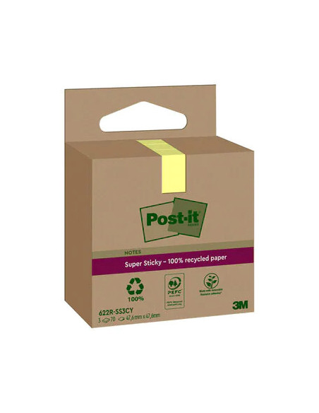 PACK 3 BLOCS 70 HOJAS NOTAS RECICLADAS ADHESIVAS 47