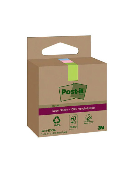PACK 3 BLOCS 70 HOJAS NOTAS RECICLADAS ADHESIVAS 47