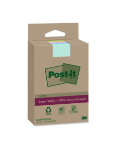 PACK 4 BLOCS 45 HOJAS NOTAS RECICLADAS ADHESIVAS 102X152MM SUPER STICKY COLORES SURTIDOS CON LÍNEAS 4645-RSSCOL4 POST-IT 7100321
