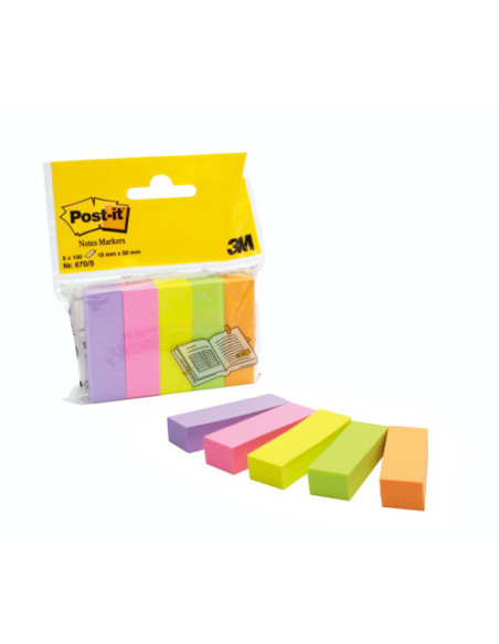 PACK 5 BLOCS 100 HOJAS MININOTAS 15X50MM COLORES SURTIDOS 670-5 POST-IT 7100172770