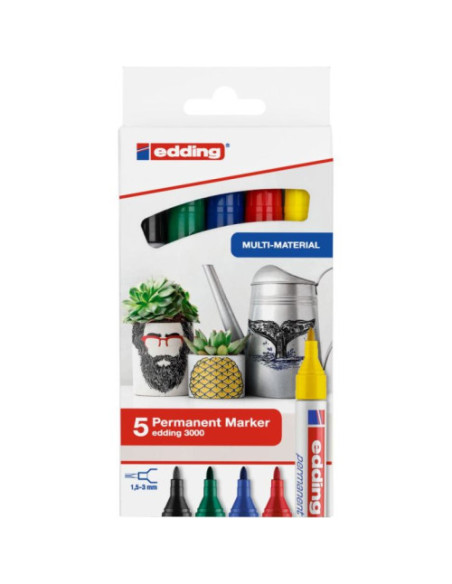 PACK 5 MARCADORES EDDING 3000 COLORES BÁSICOS 01 - 05 EDDING 3000-5-S