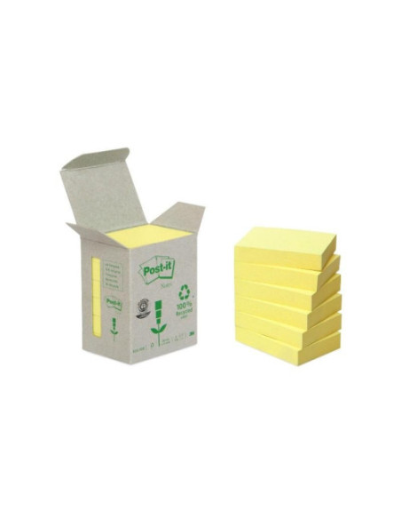 PACK 6 BLOCS 100 HOJAS NOTAS RECICLADAS ADHESIVAS 38X51MM CANARY YELLOW CAJA CARTÓN 653-1B POST-IT 7100172254
