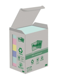 PACK 6 BLOCS 100 HOJAS NOTAS RECICLADAS ADHESIVAS 38X51MM COLORES SURTIDOS CAJA CARTÓN 653-1GB POST-IT 7100259445