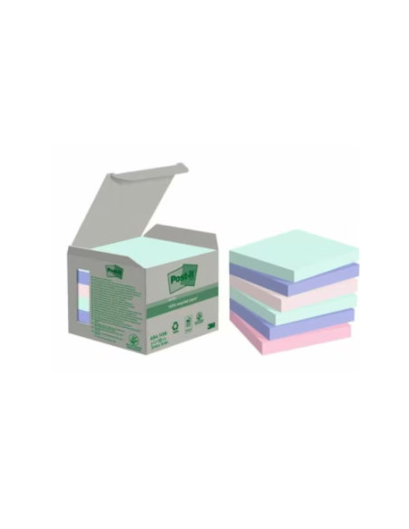 PACK 6 BLOCS 100 HOJAS NOTAS RECICLADAS ADHESIVAS 76X76MM COLORES SURTIDO PASTEL CAJA CARTÓN 654-1GB-N POST-IT 7100259123