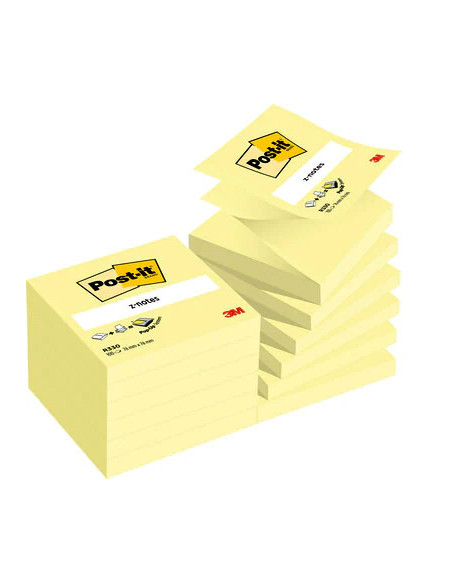 PACK 12 BLOCS 100 HOJAS Z-NOTES ADHESIVAS 76X76MM CANARY YELLOW CAJA CARTÓN R-330-CY POST-IT 7100290167