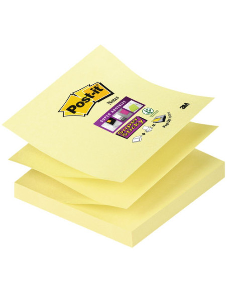 PACK 12 BLOCS 90 HOJAS Z-NOTES ADHESIVAS 76X76MM SUPER STICKY CANARY YELLOW CAJA CARTÓN R330-12SS-CY POST-IT 7100290161